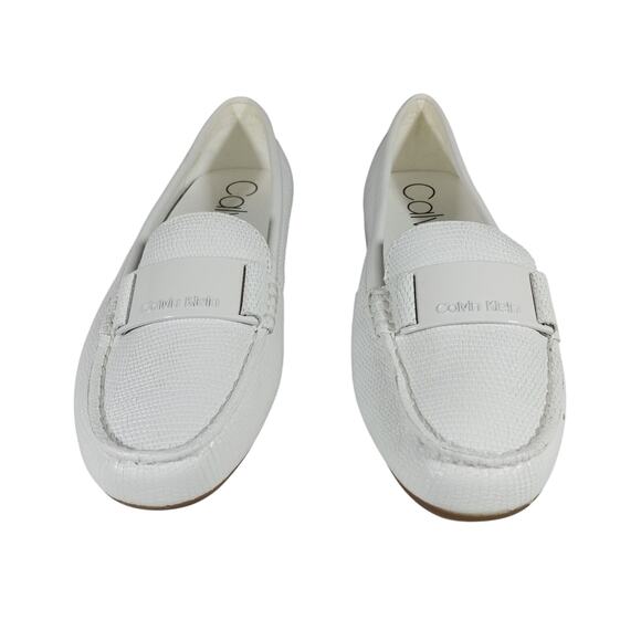 NWOT! CALVIN KLEIN! WHITE GENUINE LEATHER, SNAKESKIN IMPRINT LOAFERS! SZ 7M - Picture 5 of 10